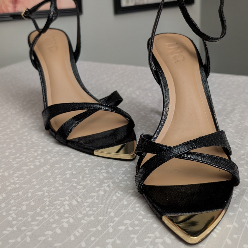 Elegant Black and Gold Women's Strappy Heels